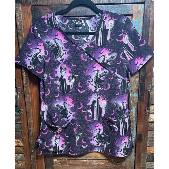 Disney Villains Maleficent Medical Scrub Top Women's Size Small Halloween Spooky - Picture 7 of 8